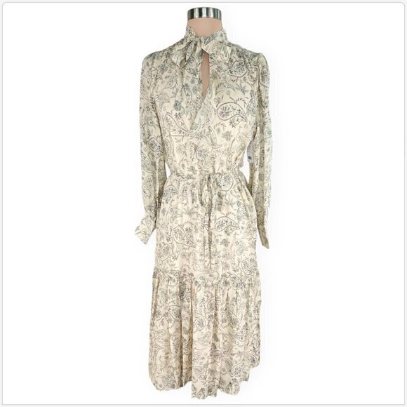 Joie Roussel Midi Silk Dress Paisley Floral Bleached Sand Pattern NWT New S - Picture 4 of 7